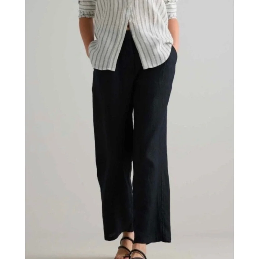 Quince European Linen Pleated Trouser Women 8 Black Minimalist Lagenlook